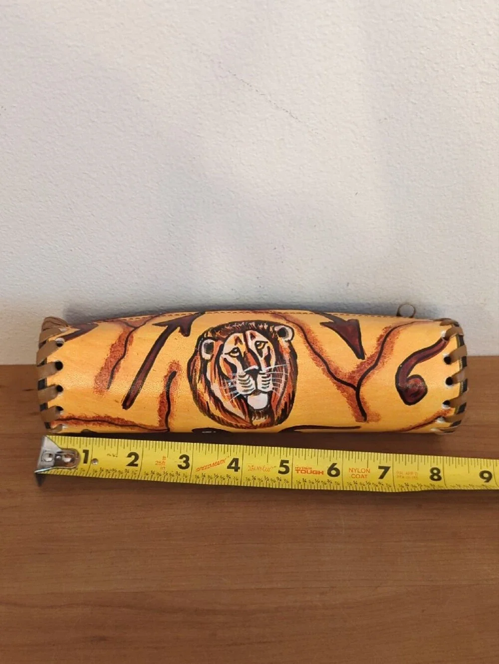 Lion Yellow Painted Leather Pencil Case Zipper Pouch